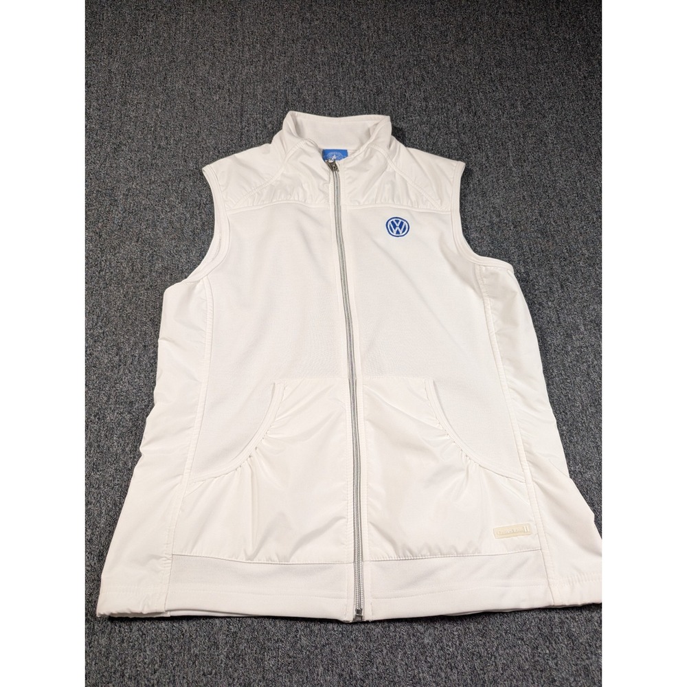 Charles River Volkswagen VW White Full Zip Vest Womens Medium Logo Sporty